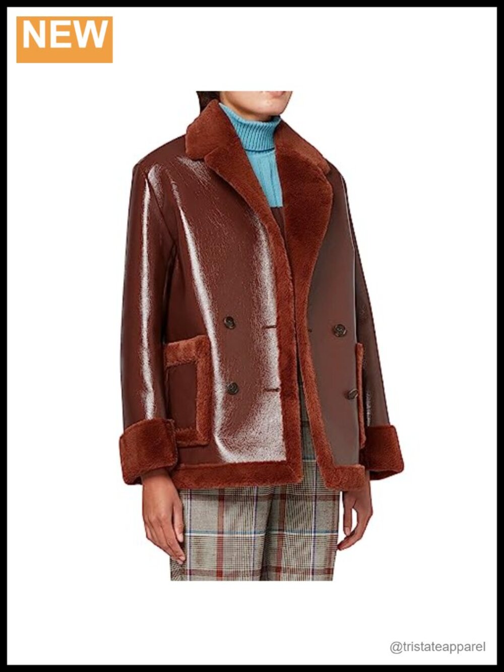 Faux Leather Peacoat Double-Breasted Vegan Leather Jacket